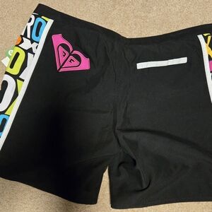 *NEW* Roxy Junior's Black Swim Shorts with Multicolor Panels